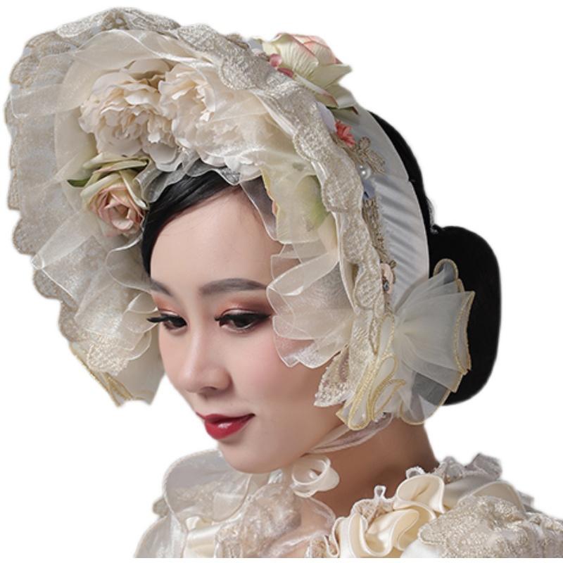 貴族フレンチレトロボネット 帽 Lolita 手作り レースフラワーシルク