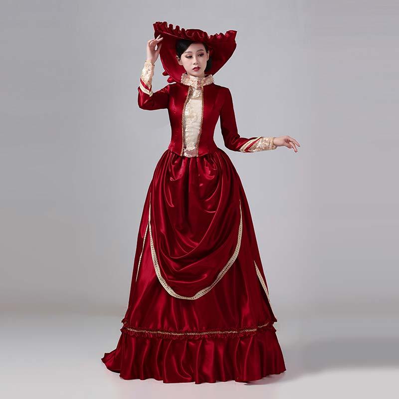 ヨーロッパ風 宮廷ドレス 中世貴族風 ビクトリア時代 ワインレッド 上