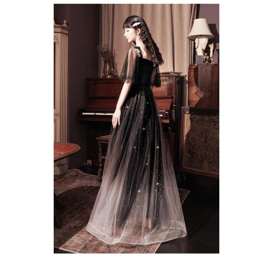 ロングドレス 演奏会 ケープスリーブ キラキラ グラデーション 透け感