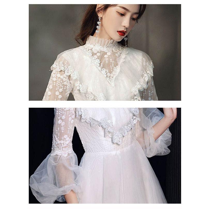 パーティードレス シースルードレス 総レース Aライン 白 ホワイト