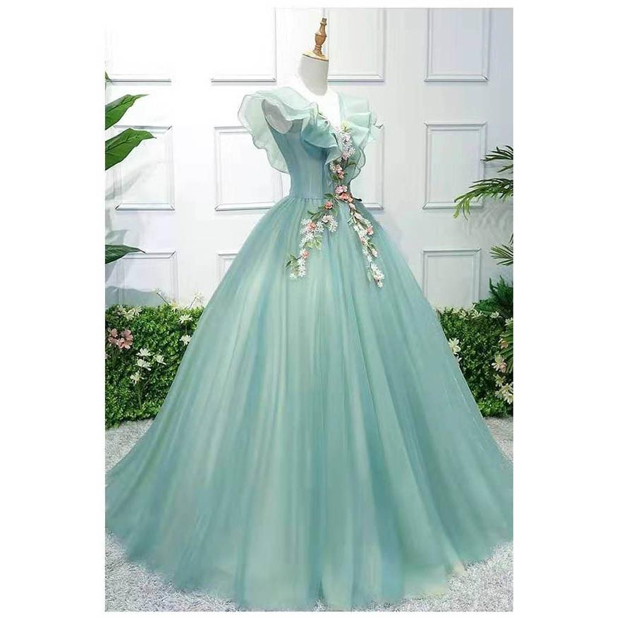 バックの編み上げが可愛いロングドレス ロングドレス カラードレス プリンセスドレス 編み上げ 背中開き