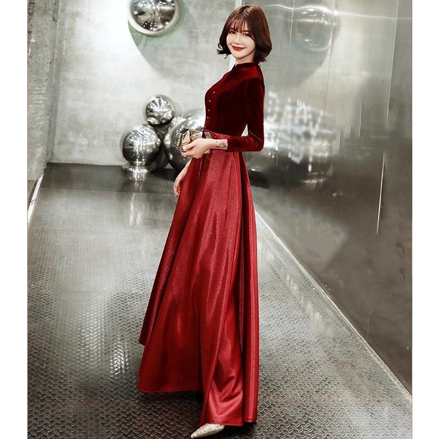 ロングドレス ドレス 忘年会 フォーマル 袖付き ピアノ 発表会