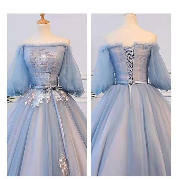 ロングドレス カラードレス 結婚式 オフショルドレス パフスリーブ