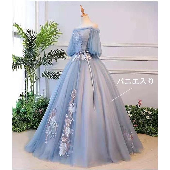 ロングドレス カラードレス 結婚式 オフショルドレス