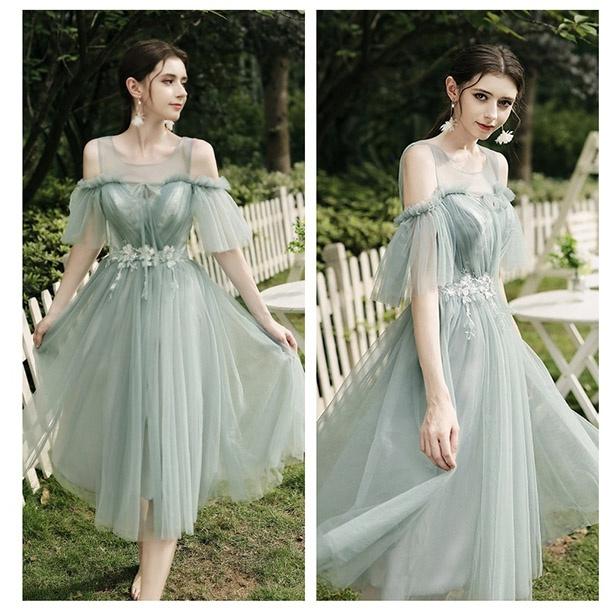 S~3XL】ブライズメイド ドレス ミモレ丈 二次会 5タイプ 半締め