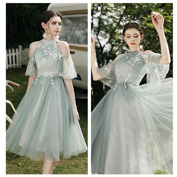 【S~3XL】ブライズメイド ドレス ミモレ丈 二次会 5タイプ 半締め上げ 半ファスナー 肩出し 結婚式 袖付き オフショルダー 成人式 ピアノ 発表会 演奏会 |  | 08