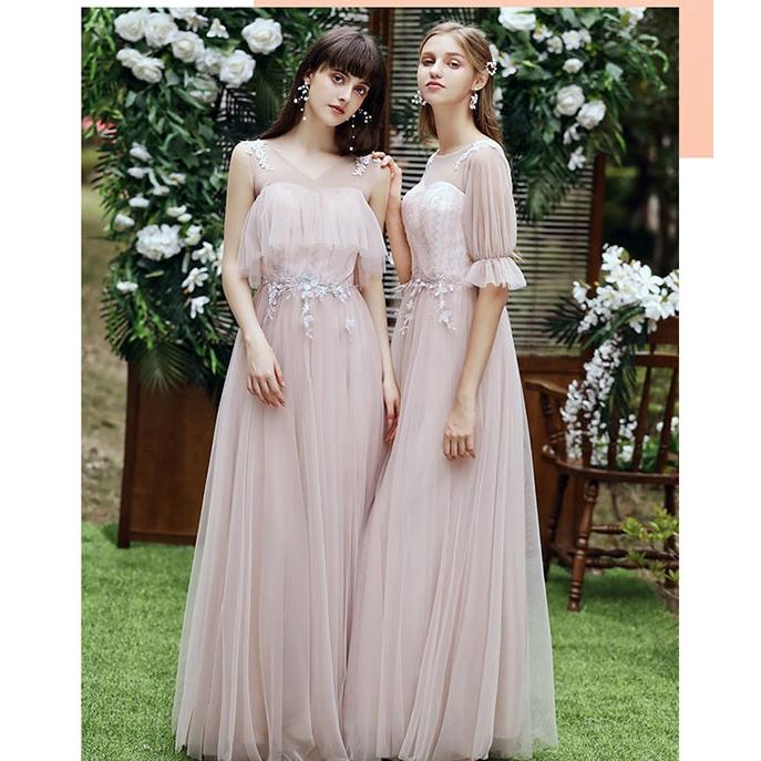 ブライズメイド ドレス ロング丈 二次会 6タイプ 袖あり Vネック