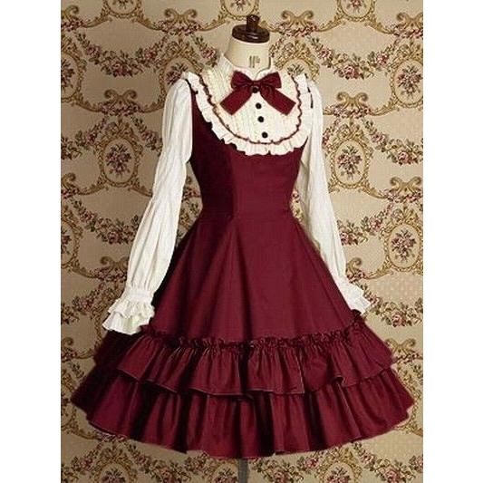 Lolitaドレス 可愛い ゴシック系 長袖 日常服 フリル裾 ワンピース 蝶