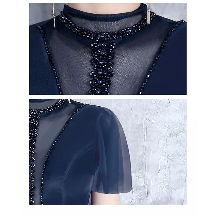 パーティードレス ロング丈 演奏会 ハイネック 透け感 半袖 ドレス