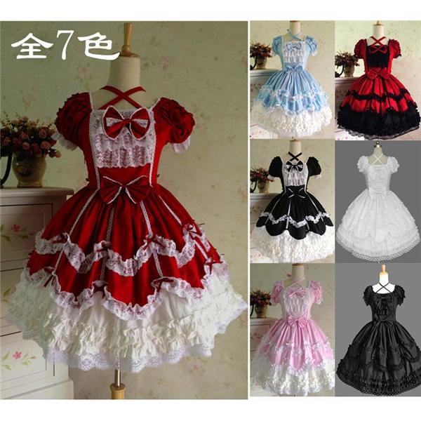 4点セットゴスロリ ロリータドレス ロリィタ メイド服 赤と白 水玉模様