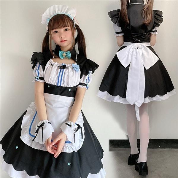 ハロウィン メイド服 可愛い コスプレ衣装 ゴスロリ メイド 可愛い カチューシャ エプロン メイド 大人 ワンピース ゴスロリ レディース フルグレース ウェイトレス 学園祭 Da293g4 22大特価セール