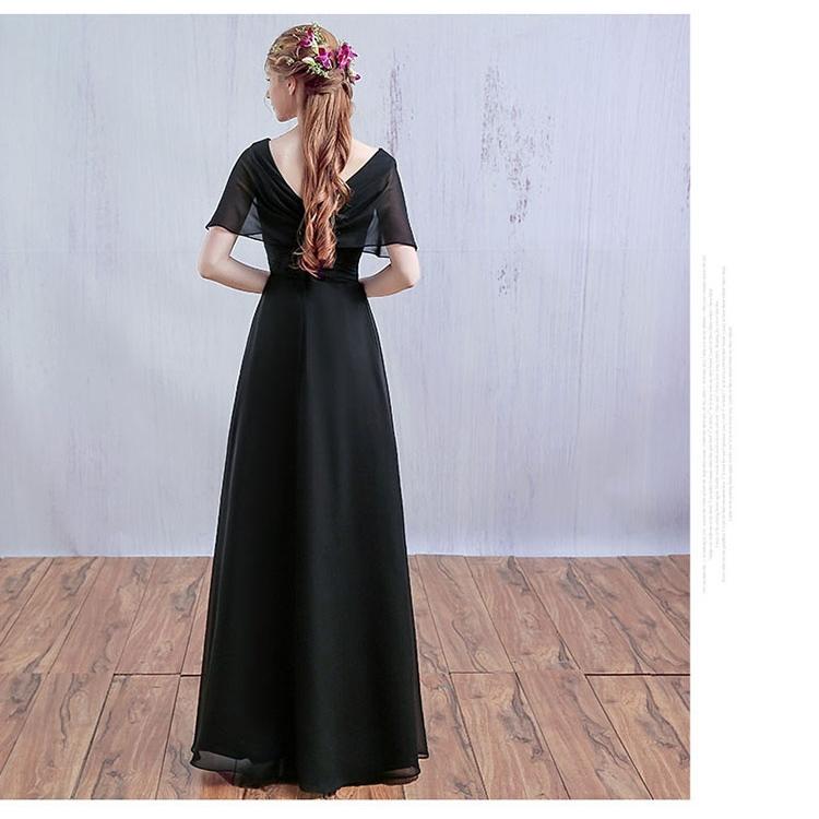 ロングドレス 演奏会 袖付き 黒 フォーマル ワンピース 結婚式 袖あり  