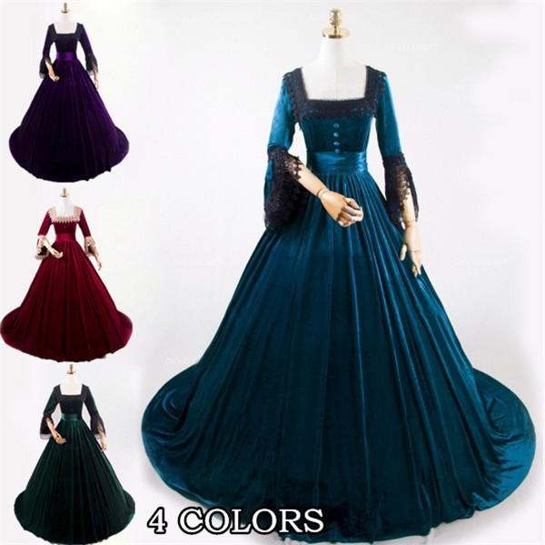受注生産 ベロア 貴族 服ドレス 仮面舞踏会ドレス ゴシック様式 ビクトリア 風 女王 劇場 コスチューム ワンピース パーティードレス | 