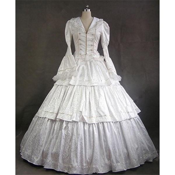 受注生産 ゴシック様式 ドレス レトロ ブラック 仮面舞踏会 ラッパ袖 宮廷ドレス ワンピース ボールガウン ホワイトドレス コスプレ サイズ指定OK |  | 04