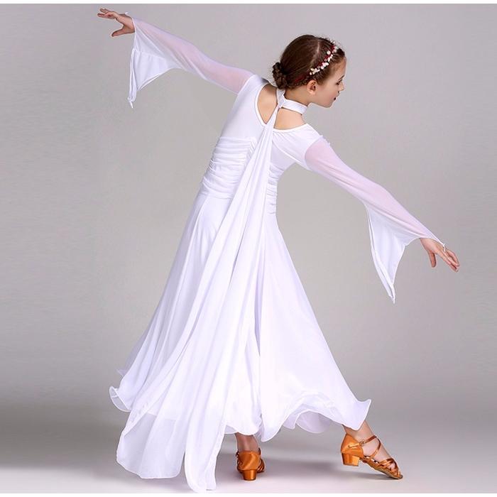 【サイズ有S/M/L/XL/2XL】ジュニア用 スタンダードドレス 社交ダンスドレス ワンピース キッズ用 子供用 社交ダンスワンピース ブラック ホワイト レッド |  | 10