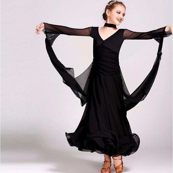 【サイズ有S/M/L/XL/2XL】ジュニア用 スタンダードドレス 社交ダンスドレス ワンピース キッズ用 子供用 社交ダンスワンピース ブラック ホワイト レッド |  | 15