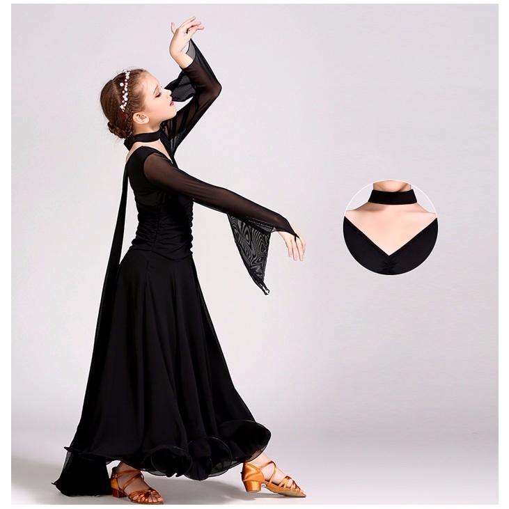 【サイズ有S/M/L/XL/2XL】ジュニア用 スタンダードドレス 社交ダンスドレス ワンピース キッズ用 子供用 社交ダンスワンピース ブラック ホワイト レッド |  | 17