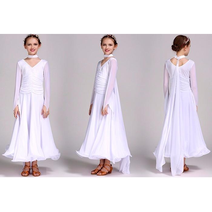 【サイズ有S/M/L/XL/2XL】ジュニア用 スタンダードドレス 社交ダンスドレス ワンピース キッズ用 子供用 社交ダンスワンピース ブラック ホワイト レッド |  | 05