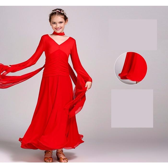 【サイズ有S/M/L/XL/2XL】ジュニア用 スタンダードドレス 社交ダンスドレス ワンピース キッズ用 子供用 社交ダンスワンピース ブラック ホワイト レッド |  | 06