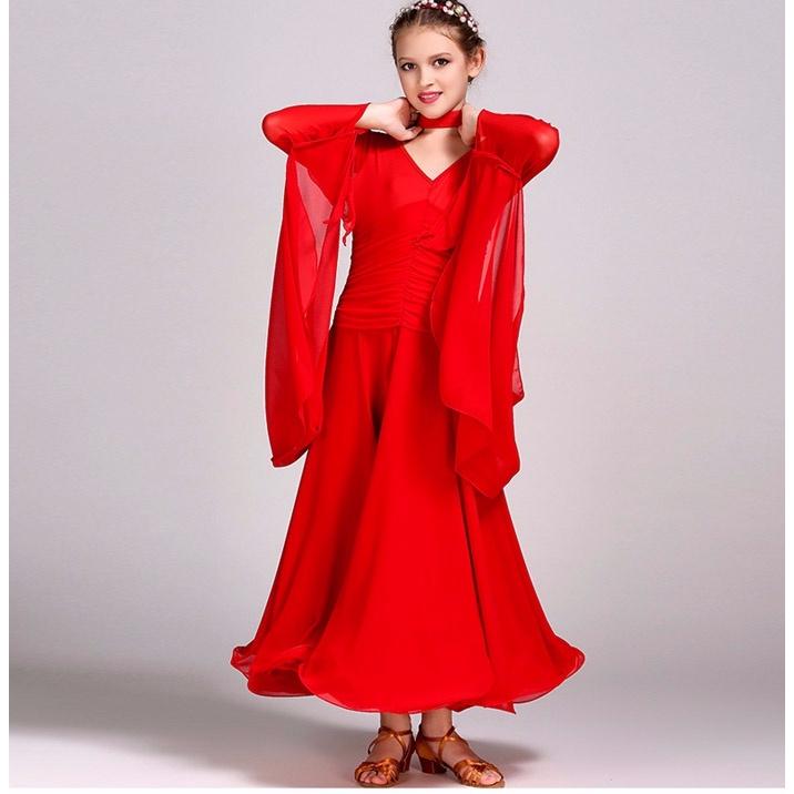 【サイズ有S/M/L/XL/2XL】ジュニア用 スタンダードドレス 社交ダンスドレス ワンピース キッズ用 子供用 社交ダンスワンピース ブラック ホワイト レッド |  | 07