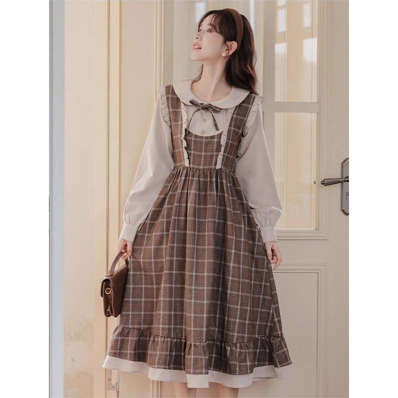 ワンピース レディース ロリータワンピース チェック柄 ミモレ丈