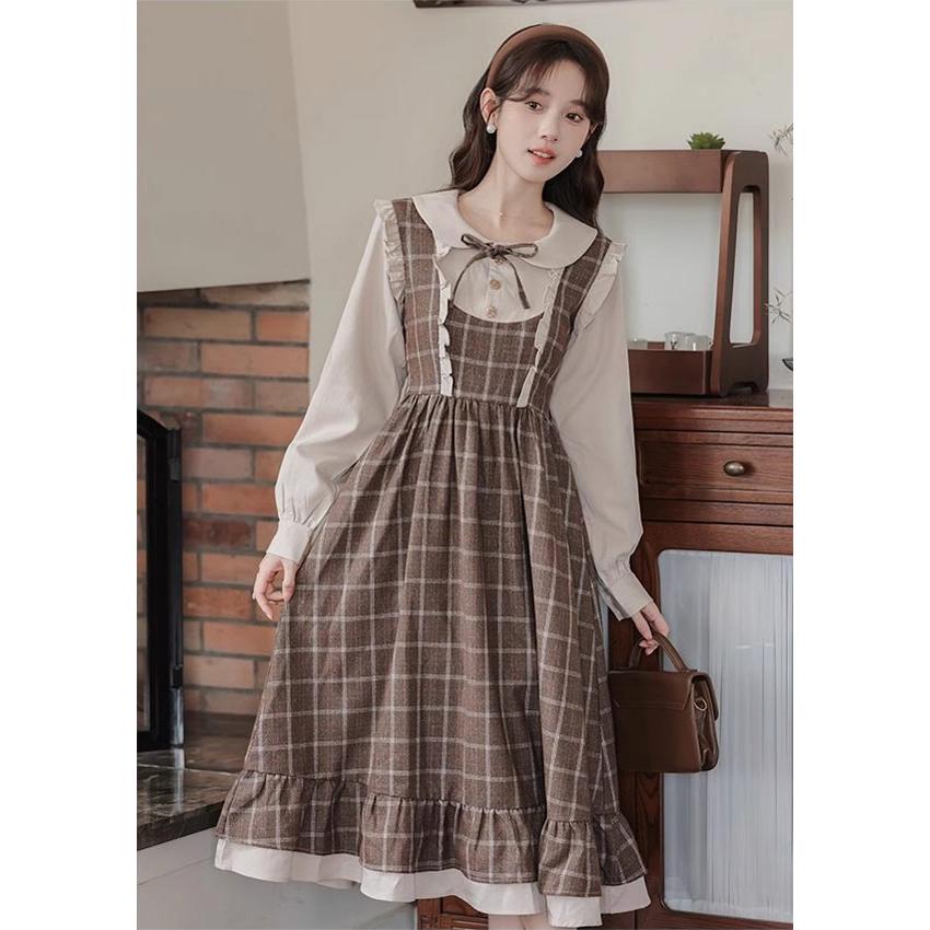 ワンピース レディース ロリータワンピース チェック柄 ミモレ丈