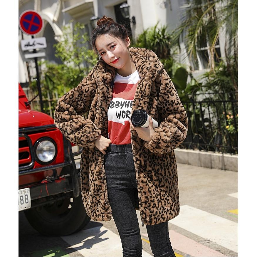 S/M/L/2L/3L】もこもこパーカー ファー 暖かい 帽子付き 豹柄 ヒョウ柄