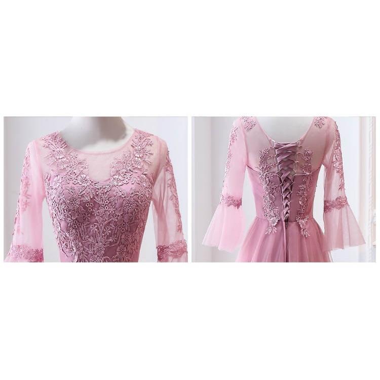 ブライズメイド ドレス ピンク ロングドレス 演奏会 袖付き 結婚