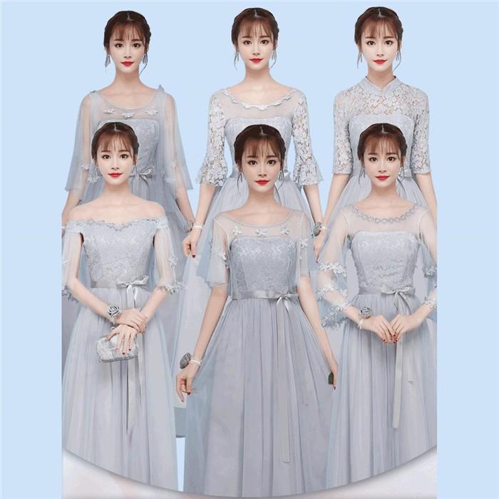 6タイプ パーティードレス ロングドレス ひざ下丈ドレス スレンダーライン 花嫁の介添えドレス ブライズメイド レースドレス 結婚式フォーマル |  | 04