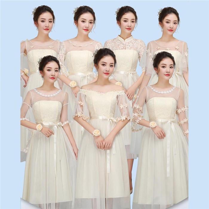 6タイプ パーティードレス ロングドレス ひざ下丈ドレス スレンダーライン 花嫁の介添えドレス ブライズメイド レースドレス 結婚式フォーマル |  | 05
