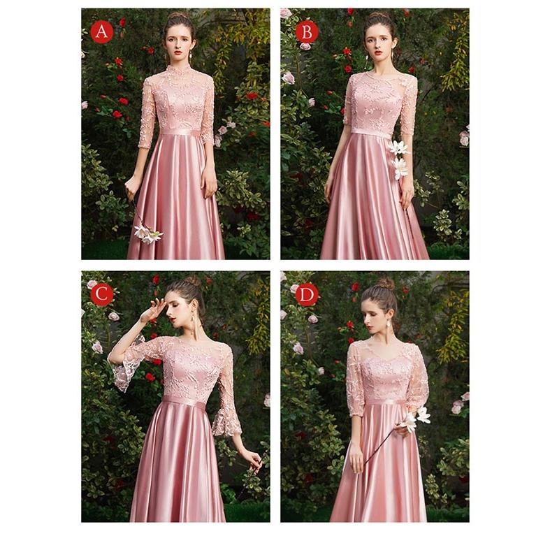 ブライズメイド ドレス ピンク ロングドレス 結婚式 袖付き パーティー