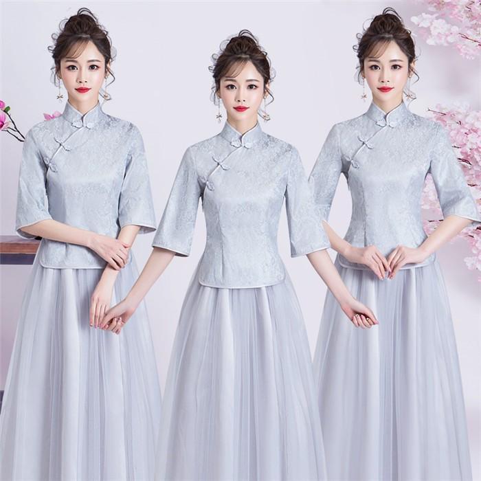 ブライズメイドドレス お揃いドレス ロングドレス ピンク グレー あずき トップス スカート 花嫁の介添えドレス 二次会 発表会 |  | 01