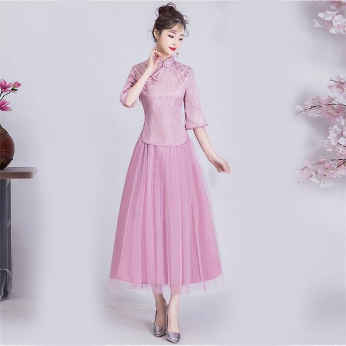 ブライズメイドドレス お揃いドレス ロングドレス ピンク グレー あずき トップス スカート 花嫁の介添えドレス 二次会 発表会 |  | 10