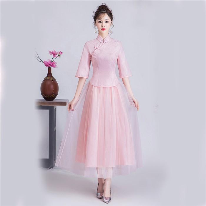 ブライズメイドドレス お揃いドレス ロングドレス ピンク グレー あずき トップス スカート 花嫁の介添えドレス 二次会 発表会 |  | 03