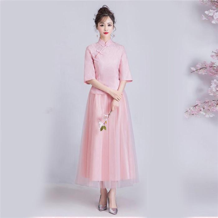 ブライズメイドドレス お揃いドレス ロングドレス ピンク グレー あずき トップス スカート 花嫁の介添えドレス 二次会 発表会 |  | 04