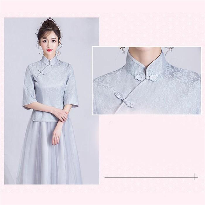 ブライズメイドドレス お揃いドレス ロングドレス ピンク グレー あずき トップス スカート 花嫁の介添えドレス 二次会 発表会 |  | 06