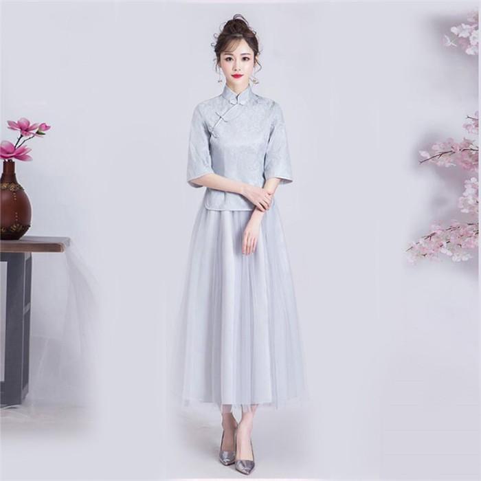 ブライズメイドドレス お揃いドレス ロングドレス ピンク グレー あずき トップス スカート 花嫁の介添えドレス 二次会 発表会 |  | 07