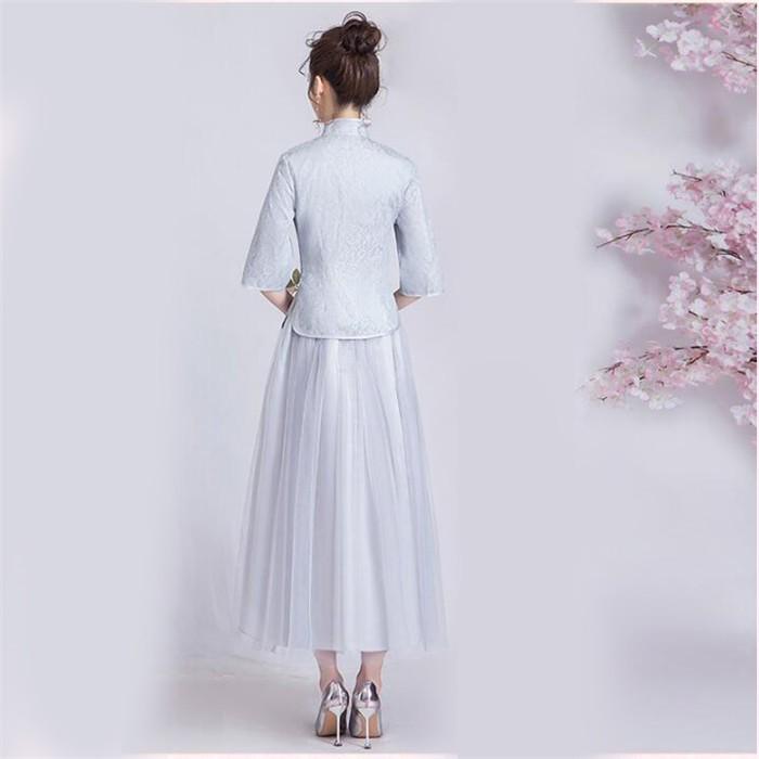 ブライズメイドドレス お揃いドレス ロングドレス ピンク グレー あずき トップス スカート 花嫁の介添えドレス 二次会 発表会 |  | 09