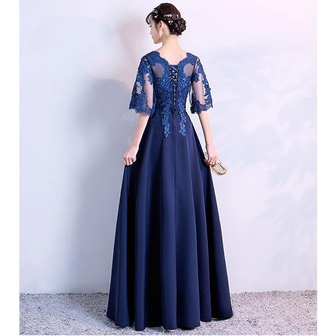 ドレス 大人 ピアノ 発表会 ロングドレス 演奏会 袖付き 結婚式