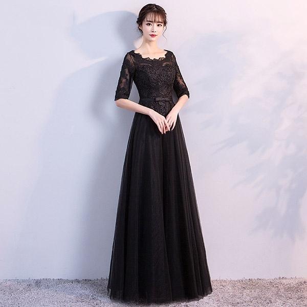 ドレス 大人 ピアノ 発表会 ロングドレス 演奏会 袖付き 結婚式