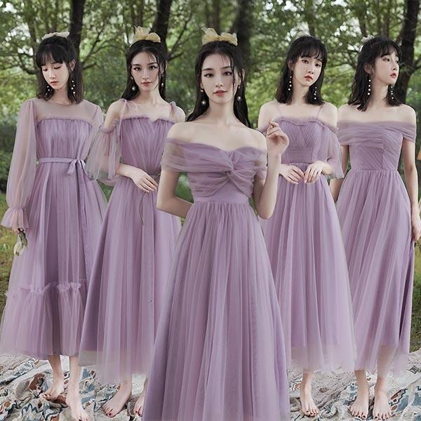 5タイプ ブライズメイドドレス パープル 花嫁 二次会 パーティードレス