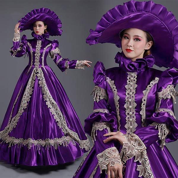 ロングドレス 貴族ドレス お姫様ドレス パフスリーブ プリンセスライン ワンピース 中世ヨーロッパ 帽子付き 舞台衣装 貴族風 最大47 Offクーポン お姫様ドレス