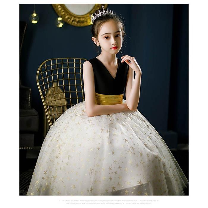 キッズドレス ピアノ発表会 子供ドレス Vネック 星柄 ワンピース