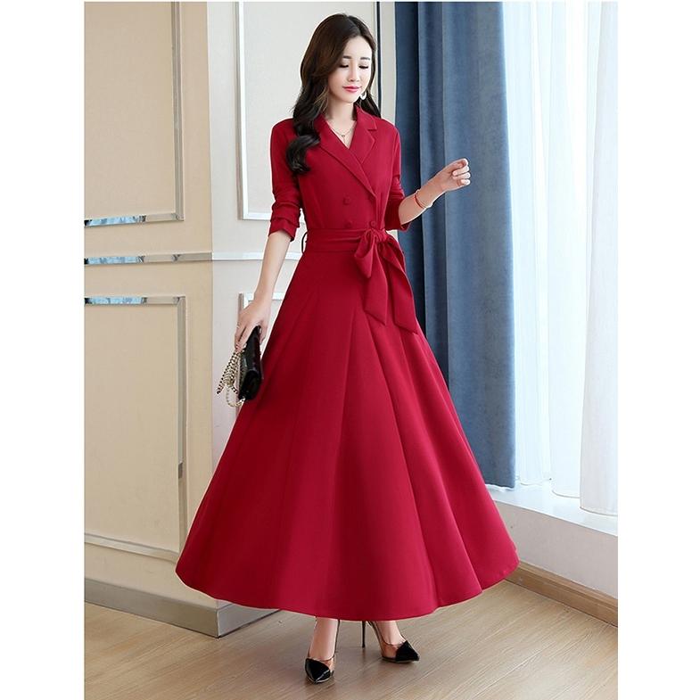 M〜3XL】ブラウスワンピ フォーマルワンピース 超ロング ウエスト