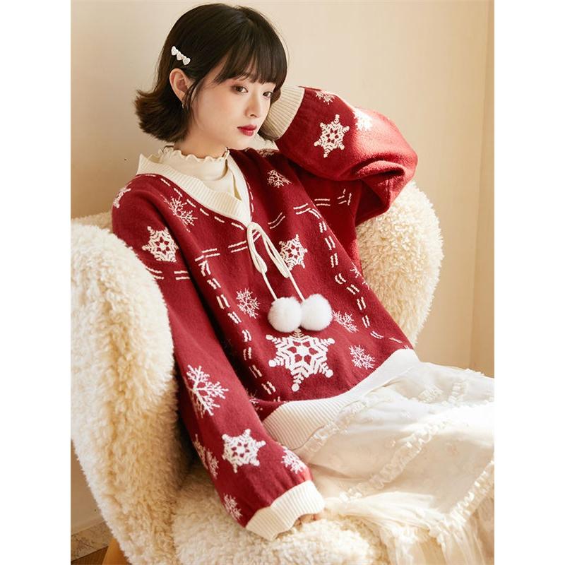 セーター レディース クリスマスセーター ニット Xmas Christmas サンタ服 トップス ゆったり 秋冬 おしゃれ 可愛い レッド ホワイト |  | 01