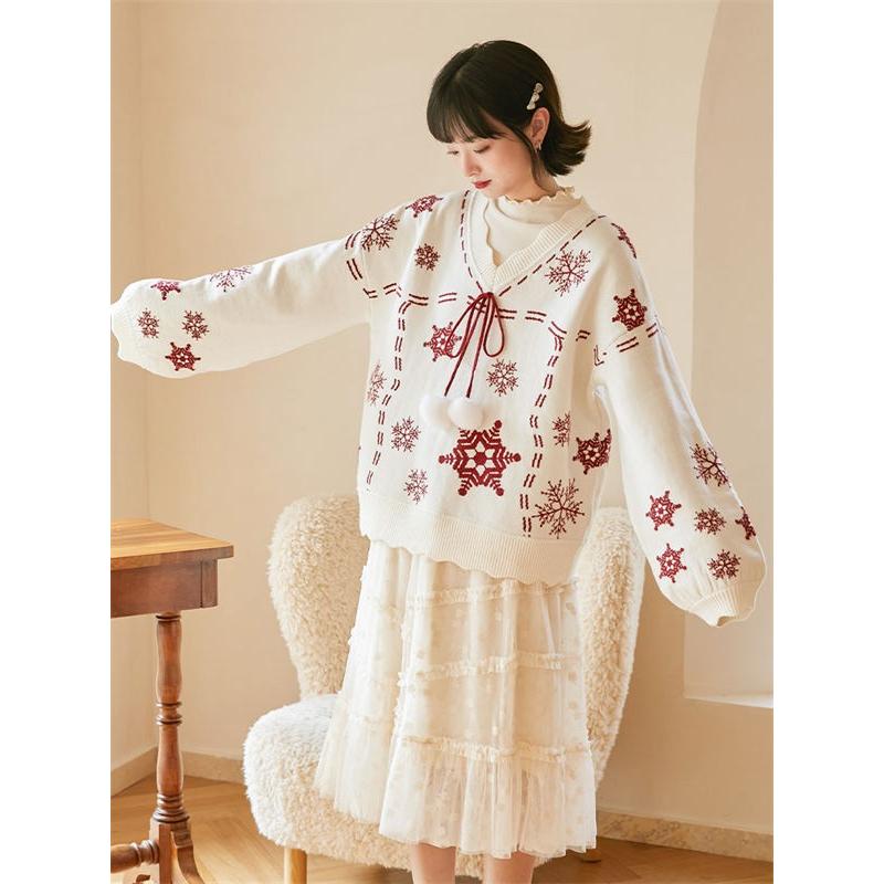 セーター レディース クリスマスセーター ニット Xmas Christmas サンタ服 トップス ゆったり 秋冬 おしゃれ 可愛い レッド ホワイト |  | 03