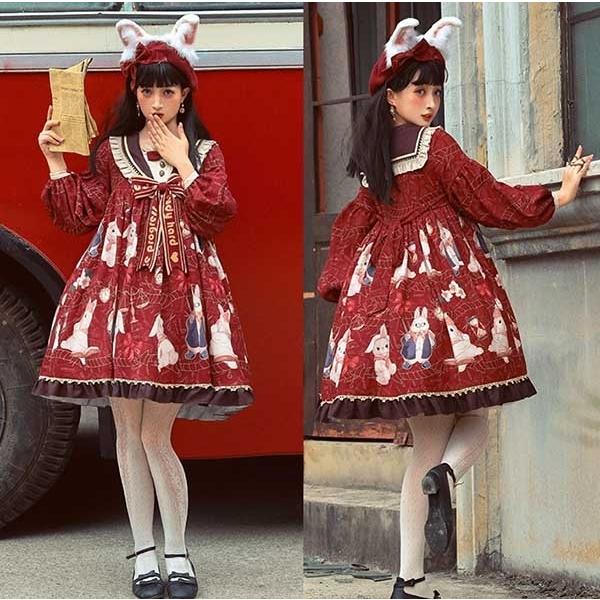 ロリータ ワンピース Aライン Lolita クリスマス レディース コスチューム 衣装 ゆめかわいい フリル パーティ お茶会 学園祭 文化祭の画像