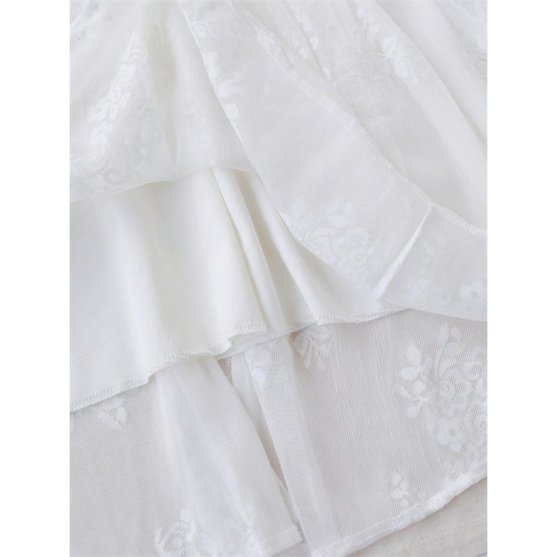 白ワンピース 大人可愛い 夏 レース Vネック ミモレ丈 袖あり 長袖