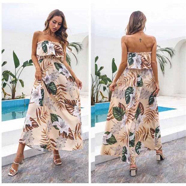 リゾートワンピ  フリル 花柄 沖縄 夏 おしゃれ 大人可愛い ワンピ フリル S M L XL ファッション リゾートワンピース マキシワンピース |  | 06