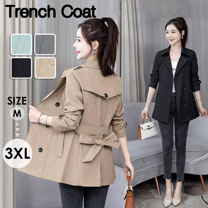 トレンチコート スプリングコート レディース アウター ミディアム丈 aラインコート スプリングコート 大きいサイズ 通勤 春服 長袖 シンプル カジュアル 定番 | 
